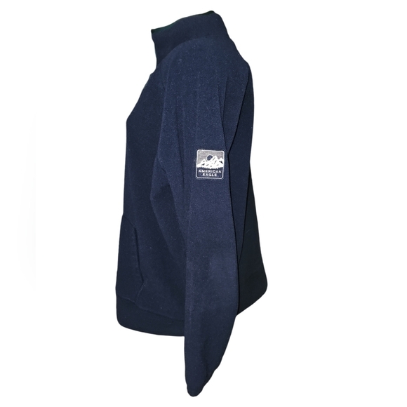 America Eagle Fleece Sweater Vintage 90s Pull Over Jacket 1/4 Snap Blue Men's - Picture 2 of 6